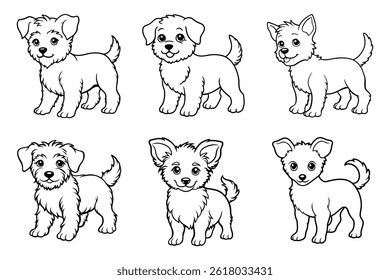Set of Baby Dog Line Art Illustration