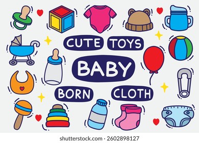 set of baby doodle with color good for background, wallpaper, element design, icon, etc