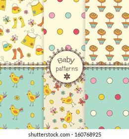 Set of baby doodle seamless patterns