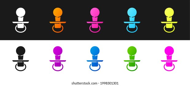 Set Baby dummy pacifier icon isolated on black and white background. Toy of a child.  Vector