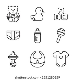 Set of baby editable line art icons