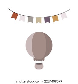 Set of Baby Elements - Banner of Different Colored Flags and Hot Air Balloon