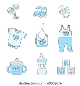 Set of baby elements - blue color for boys