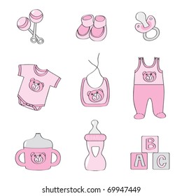 Set of baby elements - pink color for girls