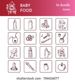 Set with Baby Food. Vector isolated Illustration on white background 