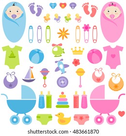 set of baby girl and boy elements