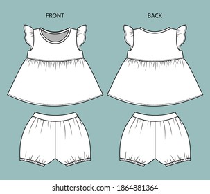 set of baby girl clothes front and back view. baby wear isolated. 