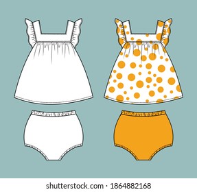 set of baby girl clothes front and back view. baby wear isolated. 