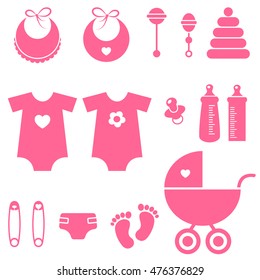 set of baby girl elements icons