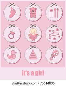 set of baby girl objects. vector illustration