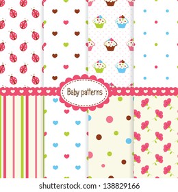 Set of baby girl  seamless patterns