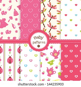 Set of baby girl seamless patterns