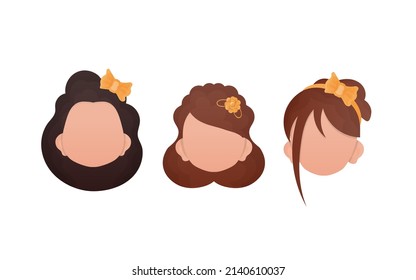 Set of baby girls faces isolated on white background. Cartoon style. Vector illustration.