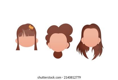 Set of baby girls faces isolated on white background. Cartoon style. Vector illustration.