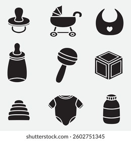 set of baby good for icon, logo, element design, silhouette design, etc