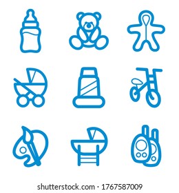 Juego de artículos para bebés vectores íconos aislados para la tienda o tienda de bebés.