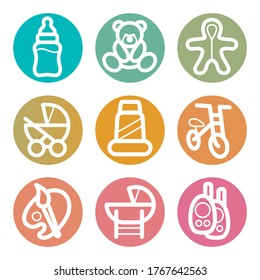 Set of baby goods vector isolated icons for the baby store or shop.