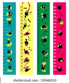 Set of baby height measures with funny animals (vector  in original proportions, 1:5)