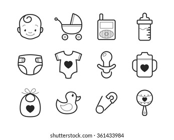 Set of Baby icons // Black & White Vector illustration