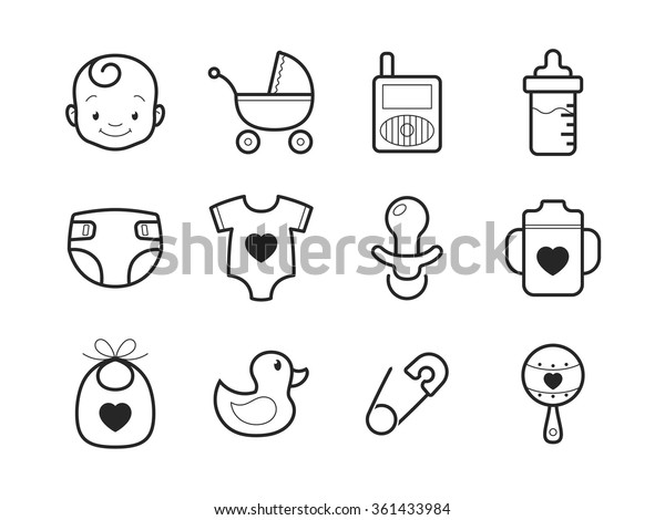 Set Baby Icons Black White Vector Stock Vector (royalty Free) 361433984 