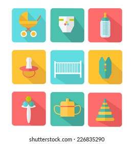 Set of baby icons, flat icons