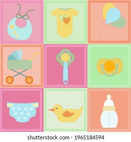 Set of baby icons in flat design 