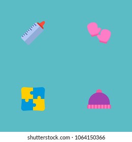Set of baby icons flat style symbols with baby bottle, puzzle, winter hat and other icons for your web mobile app logo design.