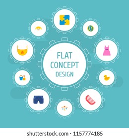 Set of baby icons flat style symbols with baby dress, bucket, baby comb and other icons for your web mobile app logo design.