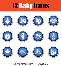 Set of baby icons.  Glossy button design. Vector illustration.