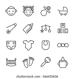 Set of baby icons in modern thin line style. High quality black outline kid symbols for web site design and mobile apps. Simple baby pictograms on a white background.
