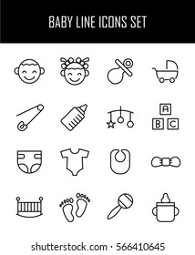 Set of baby icons in modern thin line style. High quality black outline kid symbols for web site design and mobile apps. Simple baby pictograms on a white background.