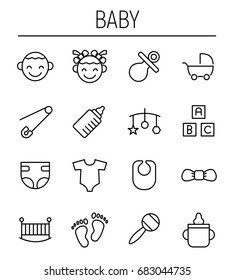 Set of baby icons in modern thin line style. High quality black outline kid symbols for web site design and mobile apps. Simple baby pictograms on a white background.