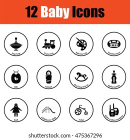 Set of baby icons.  Thin circle design. Vector illustration.