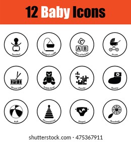 Set of baby icons.  Thin circle design. Vector illustration.