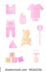 Set of baby items in pink