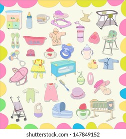 Set Of Baby Items. Vector EPS10.