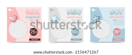 Set of baby and kids fashion sale square banner template. Banner vector kid element for social media, sales promotion, online shopping, flyer, poster, web, ads, and website.
