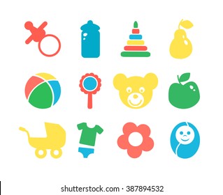 Set of baby objects colorful icon. Vector illustration.