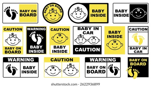 Conjunto de signos de precaución a bordo del bebé. Ilustración vectorial