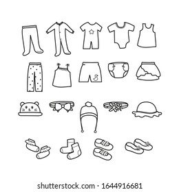 Set of baby outfit vector icons