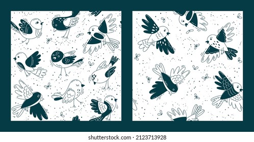 Set baby pattern with birds. Seamless background for fabric, textile, wallpaper, posters, gift wrapping paper, napkins, tablecloths. Print for kids, children. Children's pattern