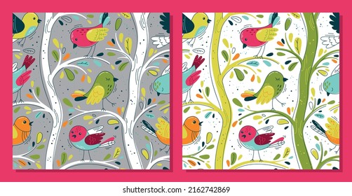 
Set baby pattern flat.Set baby pattern with birds. Seamless background for fabric, textile, wallpaper, posters, gift wrapping paper, napkins, tablecloths. Print for kids, children. Children's pattern