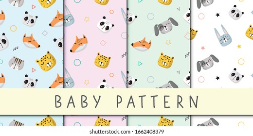 Set of Baby pattern with head of animals in the soft backdrop