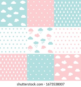 Set of baby  patterns. Seamless pattern vector. Graphic design elements. Soft cloud pattern set