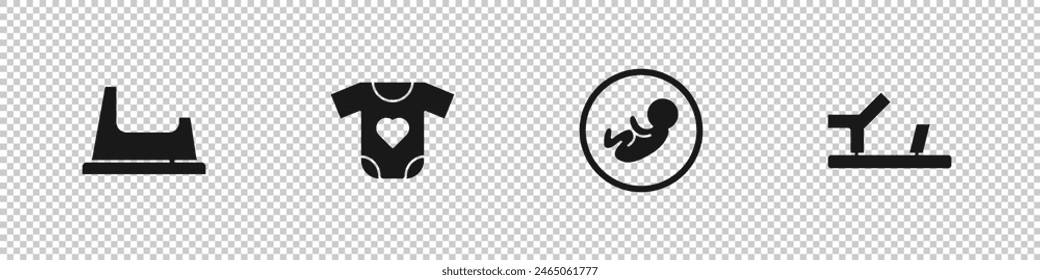 Set Baby potty, clothes,  and shoes icon. Vector