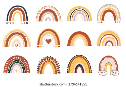 Set of baby rainbows in white background. Vector Illustration. Nursery pattern in hand drawn scandinavian style. Illustrations for invitation, child, wrapping and textile.