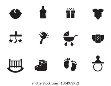 Set of baby related icon with black and white design