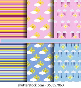 set of baby seamless pattern with clouds and sun for girls and boys