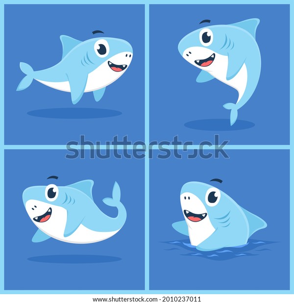 Set of baby shark character cartoon illustration\
flat design concept.