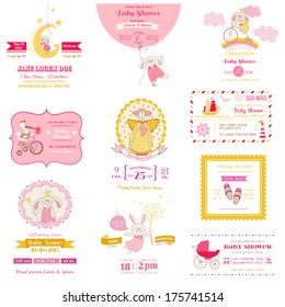 Set of Baby Shower and Arrival Cards - for design and scrapbook - in vector